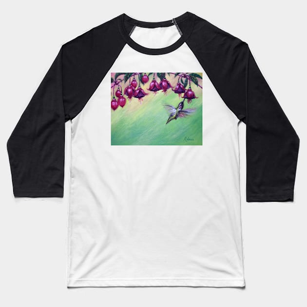 Pink and Green Hummingbird Fuchsia Baseball T-Shirt by AnimalWhimsy